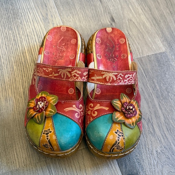 Skye Trubelle Leather Platform Clogs Slippers On Floral size 39 - Picture 2 of 13